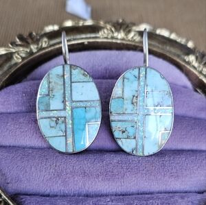 Sterling turquoise & opal signed Ronnie Willie. Native American handmade earring